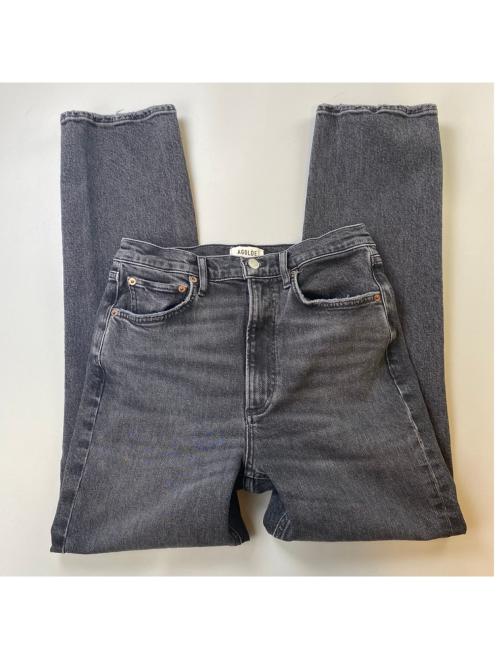 AGOLDE Jeans High Rise Stovepipe Black 28 Scandi Minimalist Capsule Luxury Denim